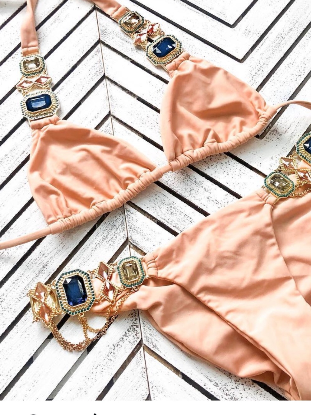 Rare Jazmin Beach Bunny Peach Bikini with Jewel Accents